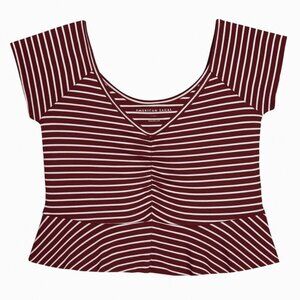 AMERICAN EAGLE Striped Peplum Burgundy White Crop Top - Size Medium